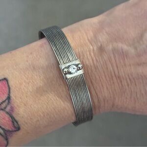 🌼VTG Silver Tone Rhinestone Cuff Bracelet